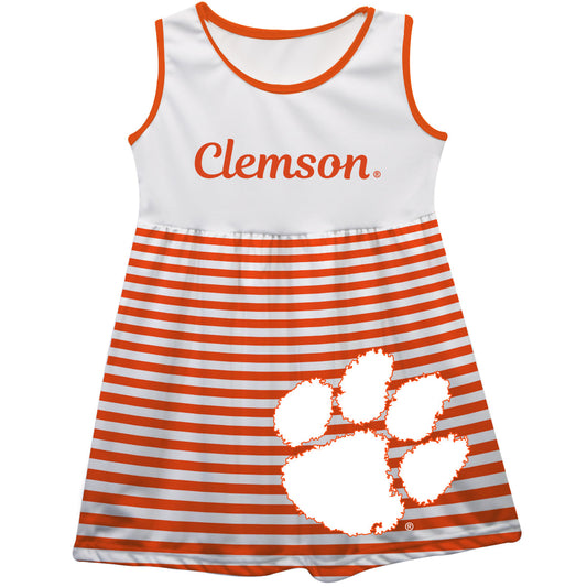Clemson Tigers Big Logo Orange And White Stripes Tank Dress by Vive La Fete-Campus-Wardrobe