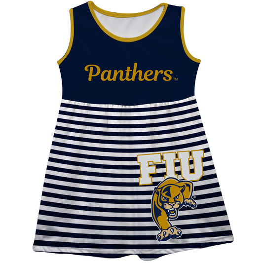 FIU Panthers Big Logo Blue And White Stripes Tank Dress by Vive La Fete-Campus-Wardrobe