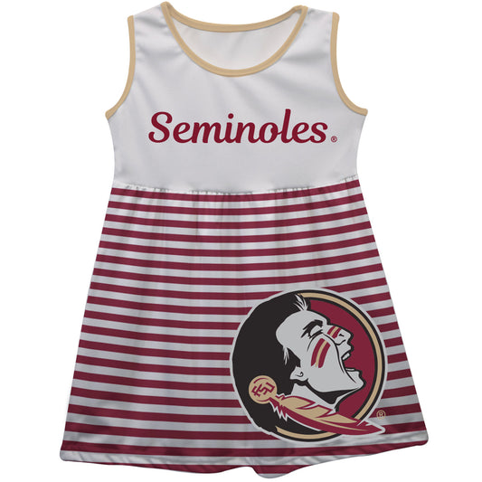 Florida State Seminoles Big Logo Garnet And White Stripes Tank Dress by Vive La Fete-Campus-Wardrobe