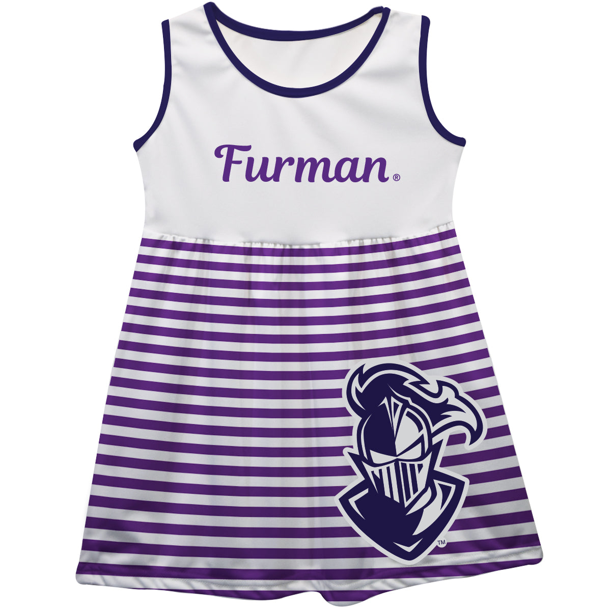 Furman Paladins Big Logo Purple And White Stripes Tank Dress by Vive La Fete-Campus-Wardrobe