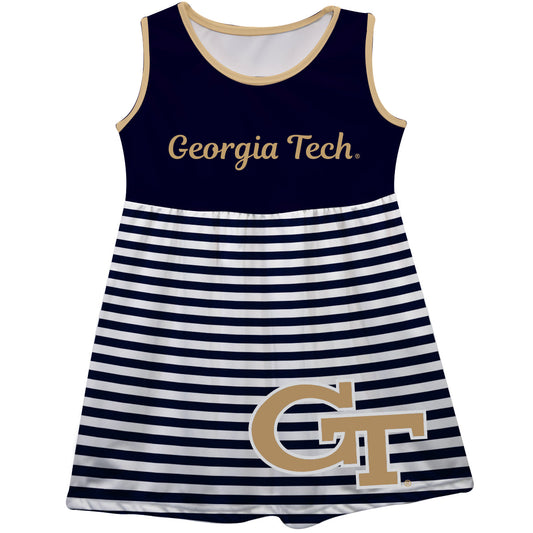 Georgia Tech Yellow Jackets Big Logo Blue And White Stripes Tank Dress by Vive La Fete-Campus-Wardrobe