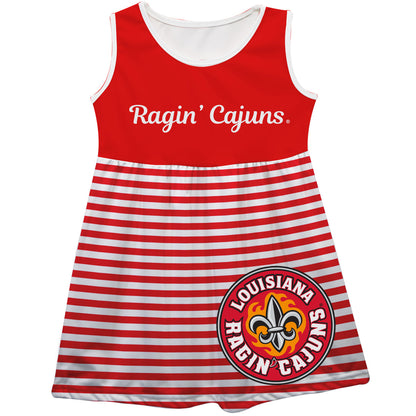 Louisiana At Lafayette Big Logo Red And White Stripes Tank Dress by Vive La Fete-Campus-Wardrobe