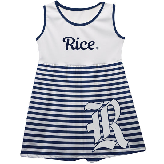 Rice Owls Big Logo Blue And White Stripes Tank Dress by Vive La Fete-Campus-Wardrobe