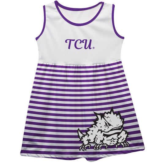 TCU Horned Frogs Big Logo Purple And White Stripes Tank Dress by Vive La Fete-Campus-Wardrobe