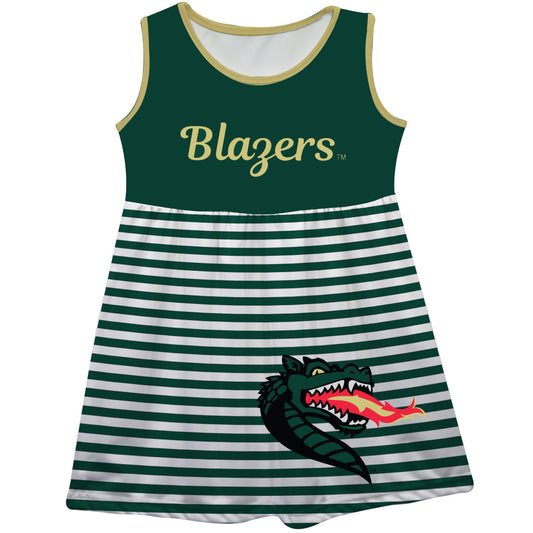 Alabama At Birmingham Big Logo Green And White Stripes Tank Dress by Vive La Fete-Campus-Wardrobe