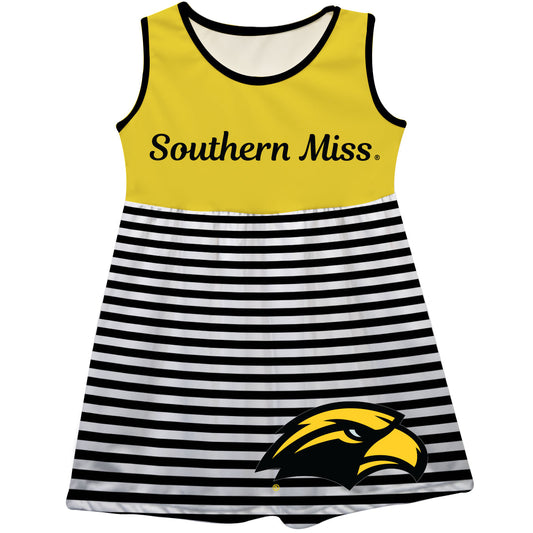 Southern Mississippi Big Logo Black And White Stripes Tank Dress by Vive La Fete-Campus-Wardrobe