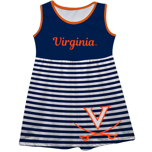 Virginia Cavaliers Big Logo Navy And White Stripes Tank Dress by Vive La Fete-Campus-Wardrobe