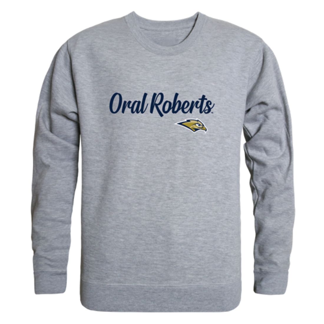 Oral-Roberts-University-Golden-Eagles-Script-Fleece-Crewneck-Pullover-Sweatshirt