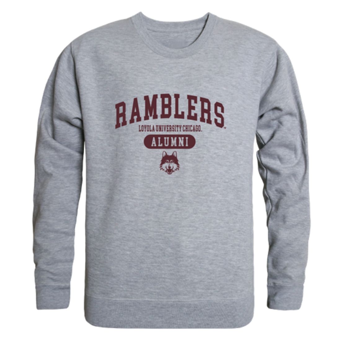 LUC Loyola University Chicago Ramblers Alumni Fleece Crewneck Pullover Sweatshirt Heather Gray-Campus-Wardrobe