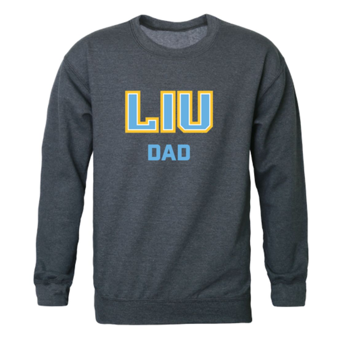 LIU Long Island University Post Pioneers Dad Fleece Crewneck Pullover Sweatshirt Heather Charcoal-Campus-Wardrobe