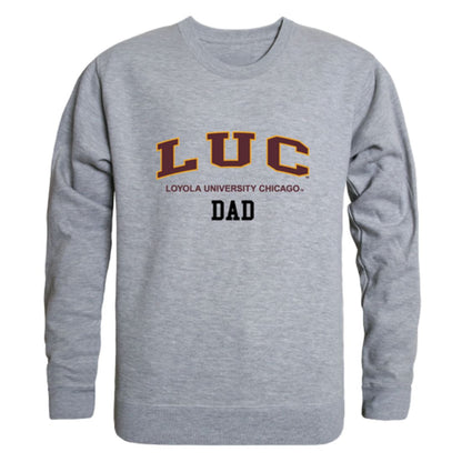 LUC Loyola University Chicago Ramblers Dad Fleece Crewneck Pullover Sweatshirt Heather Grey-Campus-Wardrobe