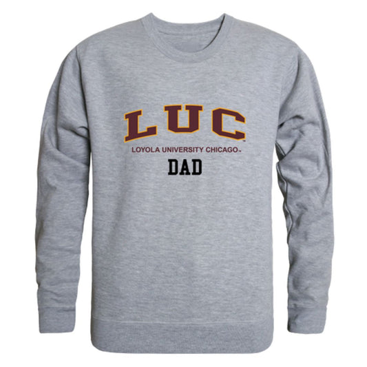 LUC Loyola University Chicago Ramblers Dad Fleece Crewneck Pullover Sweatshirt Heather Grey-Campus-Wardrobe