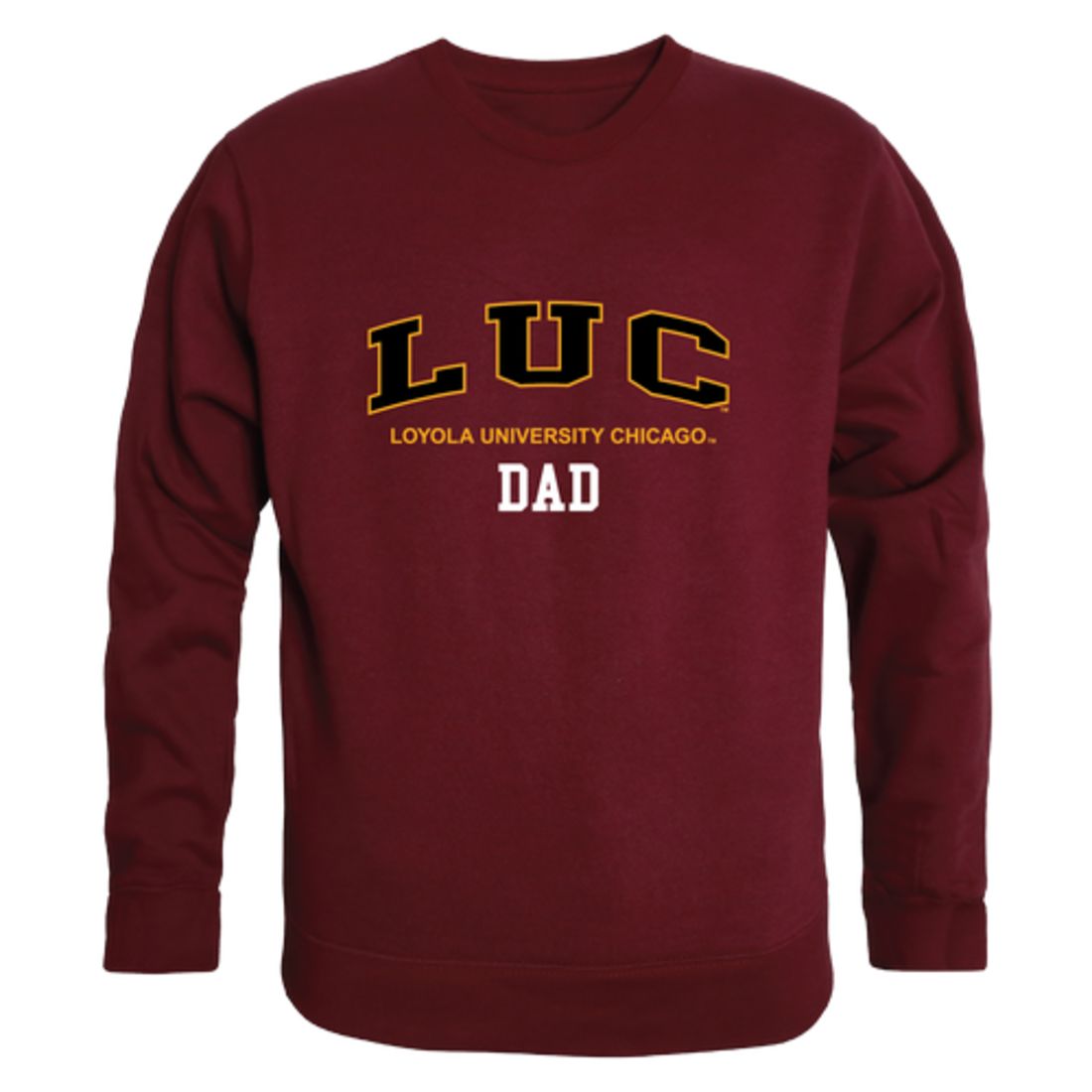 LUC Loyola University Chicago Ramblers Dad Fleece Crewneck Pullover Sweatshirt Heather Grey-Campus-Wardrobe