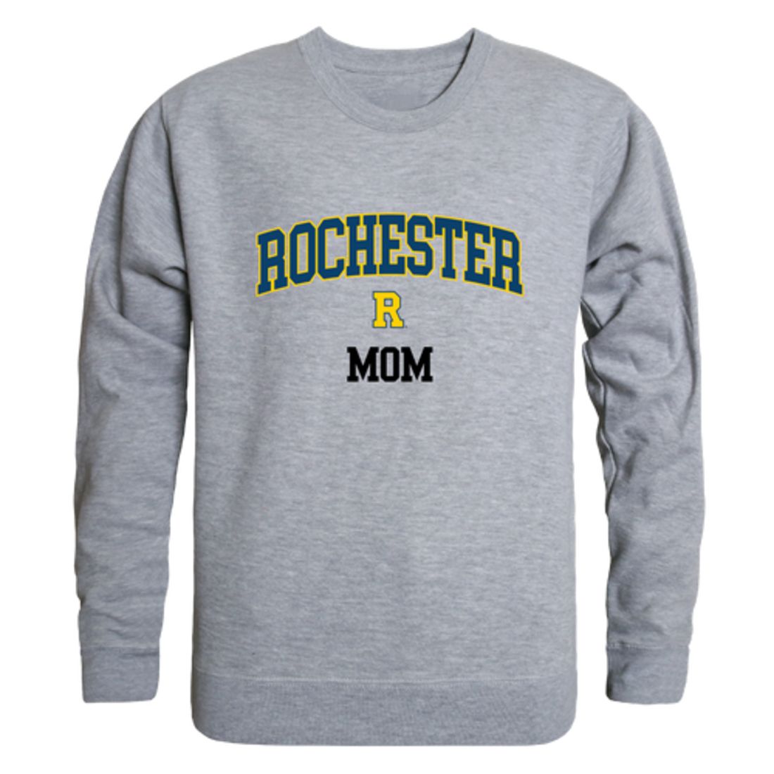 University of Rochester Yellowjackets Mom Fleece Crewneck Pullover Sweatshirt Heather Grey Small-Campus-Wardrobe