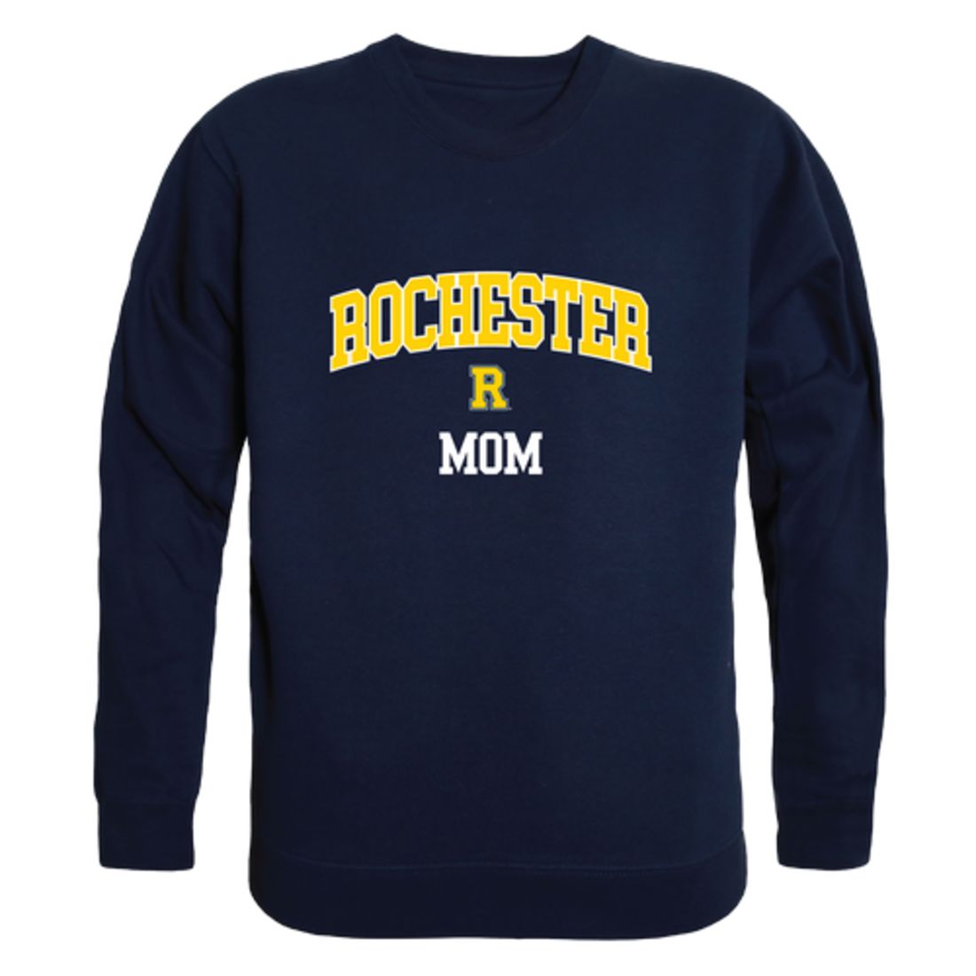 University of Rochester Yellowjackets Mom Fleece Crewneck Pullover Sweatshirt Heather Grey Small-Campus-Wardrobe