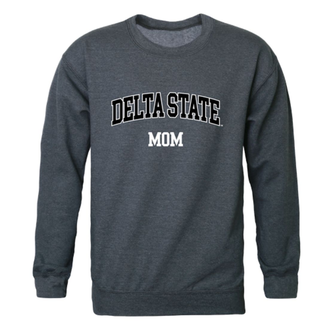 DSU Delta State University Statesmen Mom Fleece Crewneck Pullover Sweatshirt Heather Charcoal Small-Campus-Wardrobe