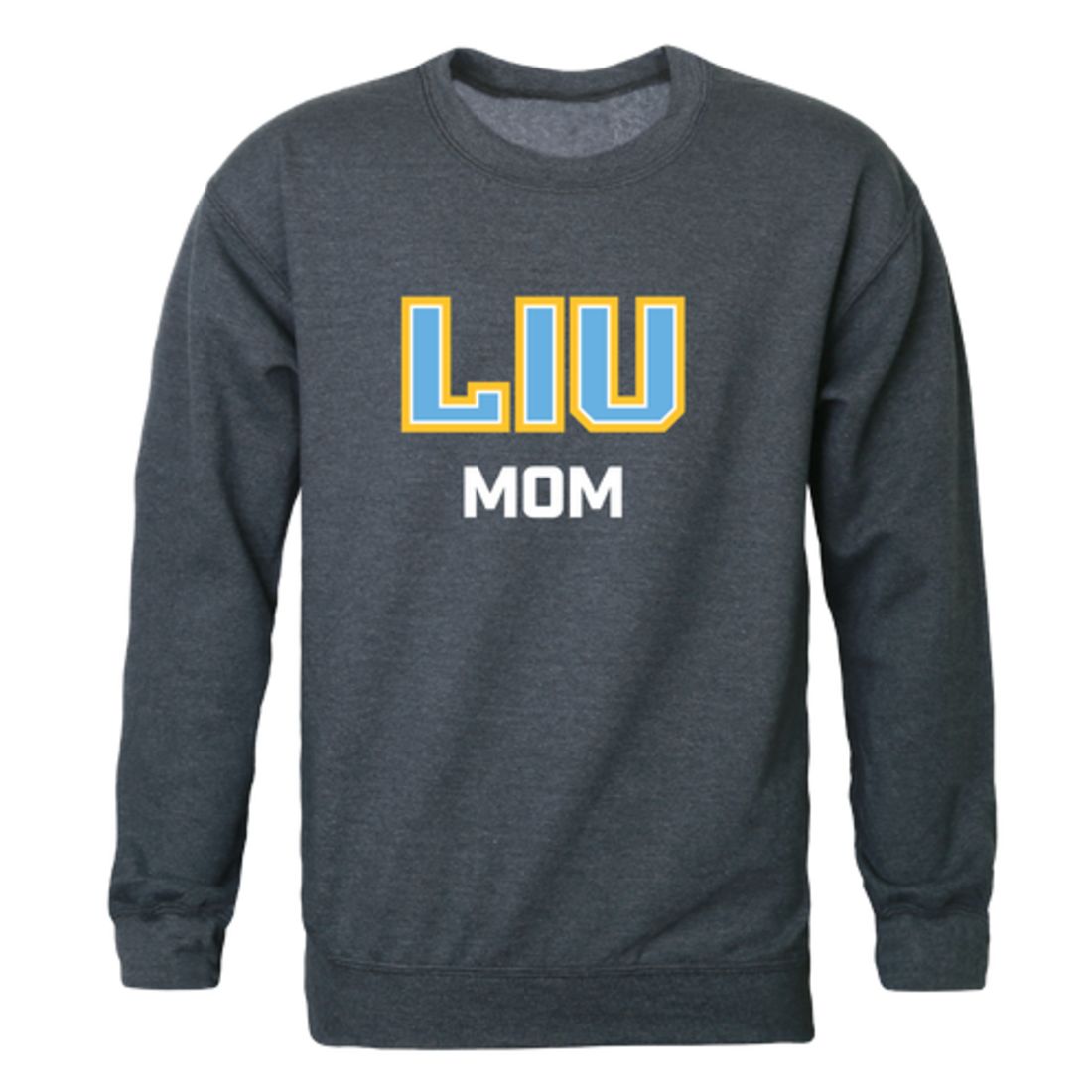 LIU Long Island University Post Pioneers Mom Fleece Crewneck Pullover Sweatshirt Heather Charcoal Small-Campus-Wardrobe