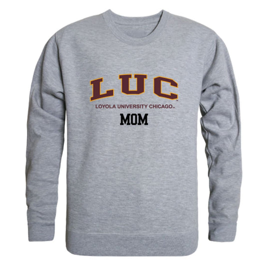 LUC Loyola University Chicago Ramblers Mom Fleece Crewneck Pullover Sweatshirt Heather Grey Small-Campus-Wardrobe