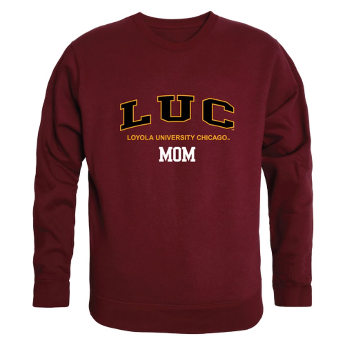 LUC Loyola University Chicago Ramblers Mom Fleece Crewneck Pullover Sweatshirt Heather Grey Small-Campus-Wardrobe