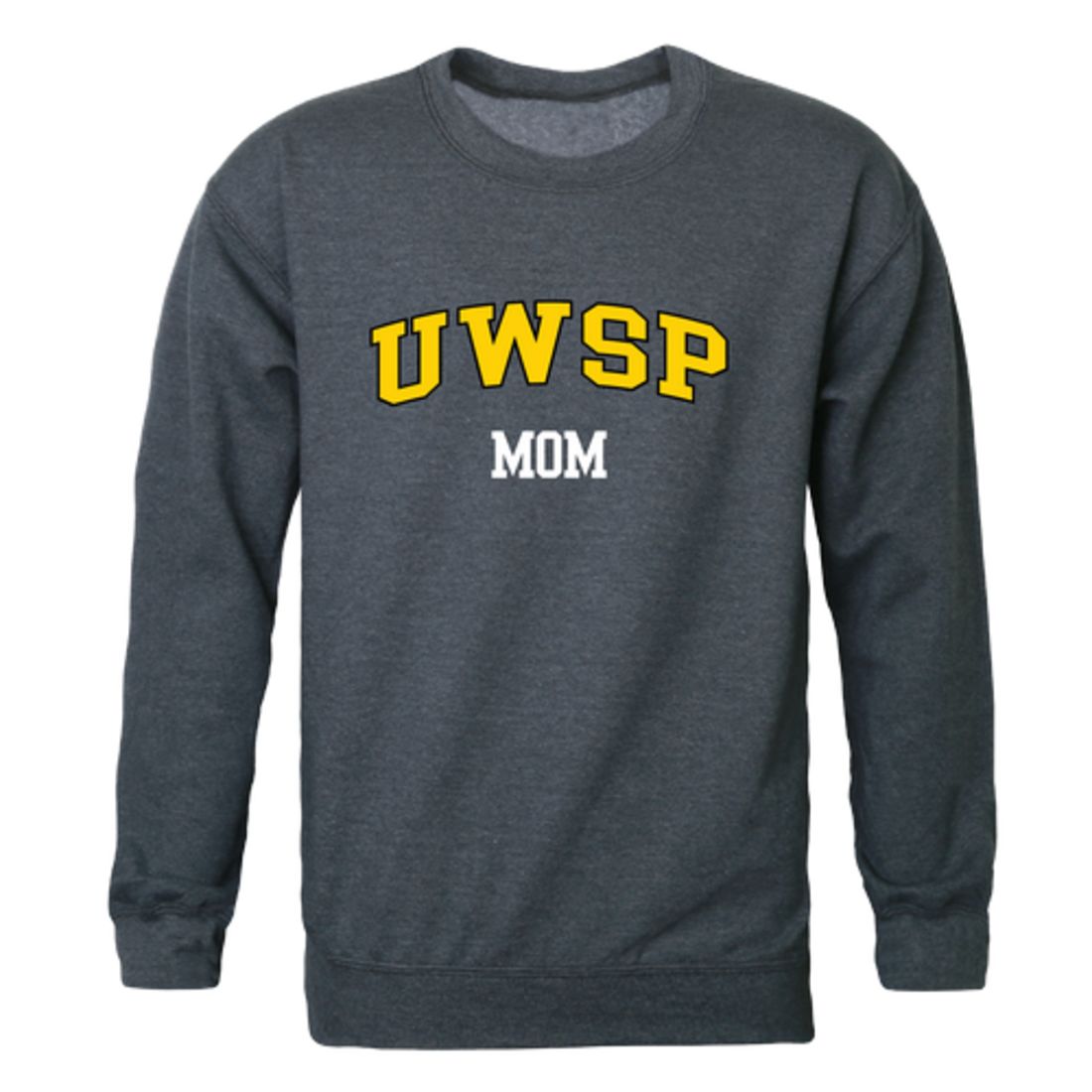 UWSP University of Wisconsin Stevens Point Pointers Mom Fleece Crewneck Pullover Sweatshirt Heather Charcoal Small-Campus-Wardrobe