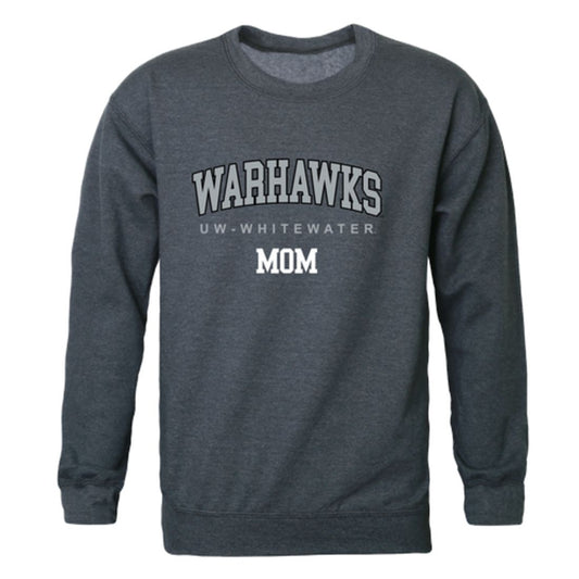 UWW University of Wisconsin Whitewater Warhawks Mom Fleece Crewneck Pullover Sweatshirt Heather Charcoal Small-Campus-Wardrobe