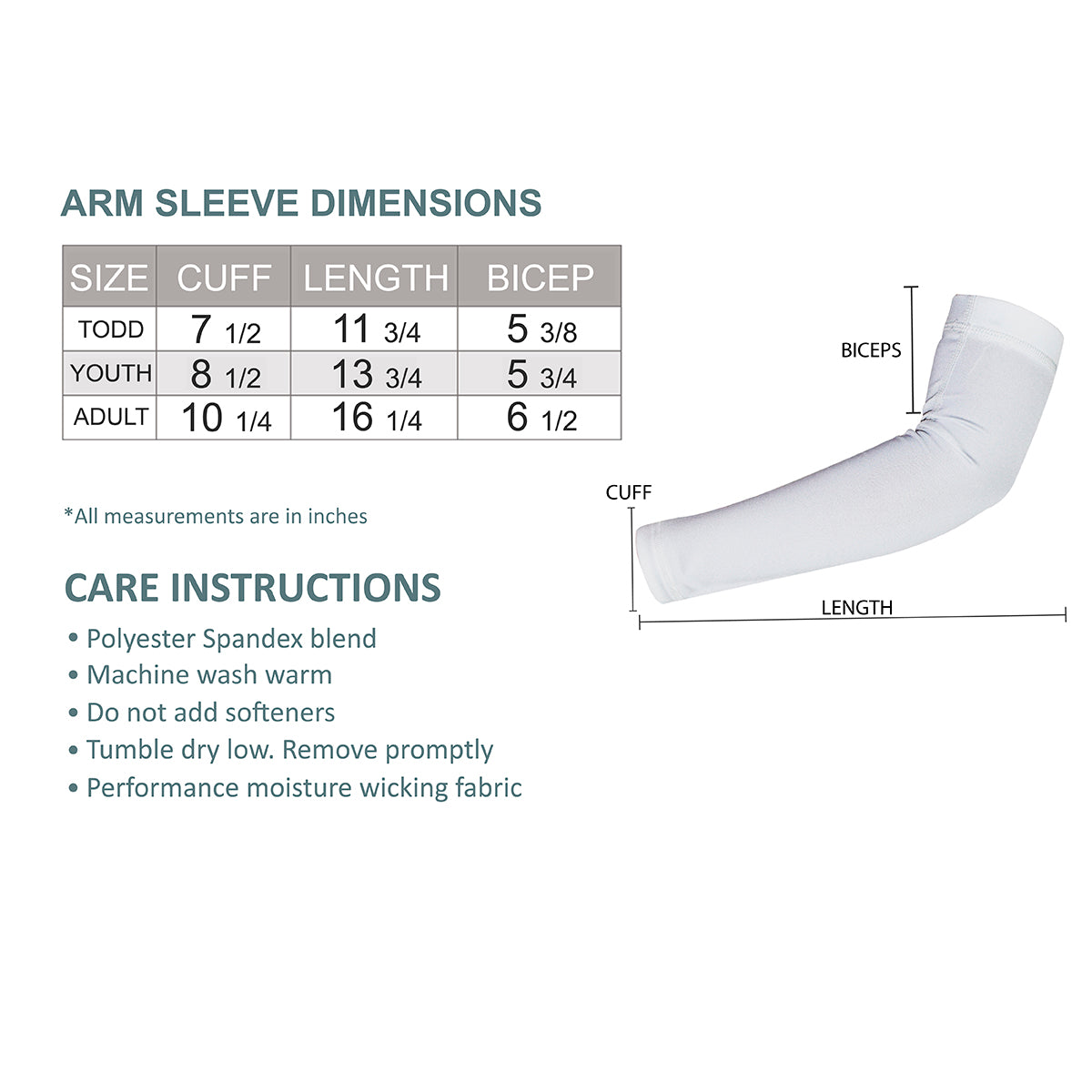 Size Chart for Game Day Arm Sleeve