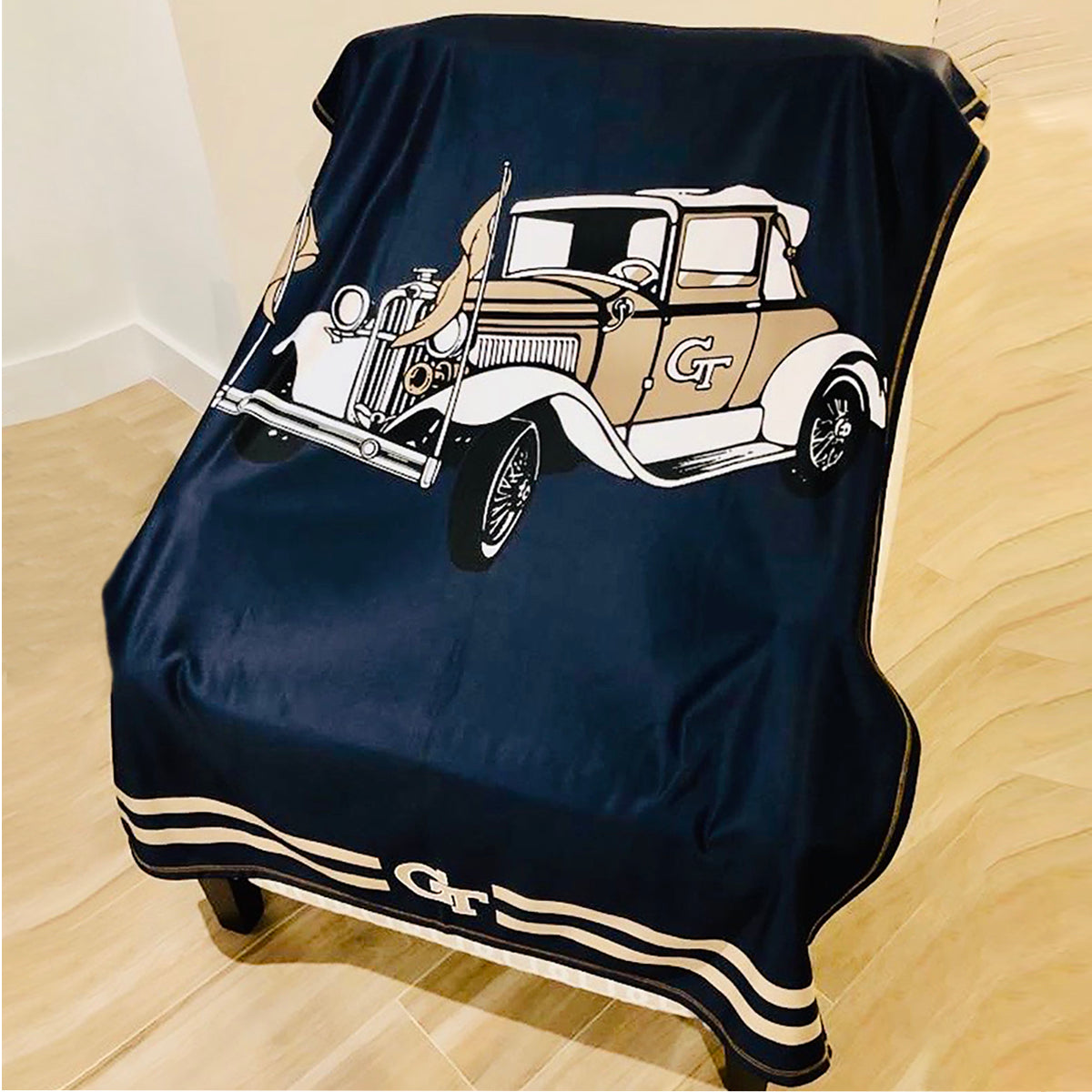 Rochester Yellowjackets Game Day Soft Premium Fleece Navy Throw Blanket 40 x 58 Logo and Stripes