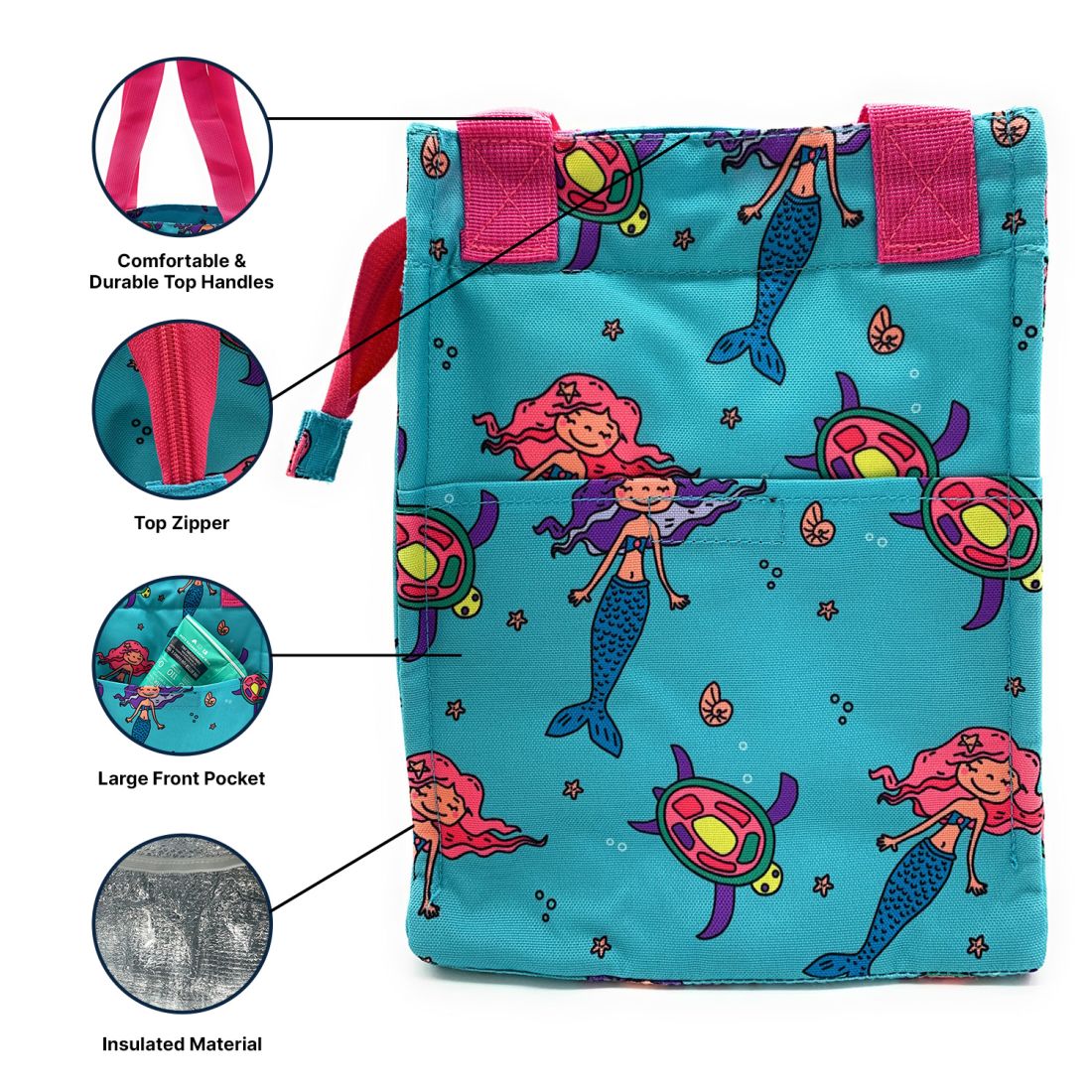 Empire Cove Insulated Lunch Bag Kids Adults Cooler Food Tote Picnic Travel Mermaid