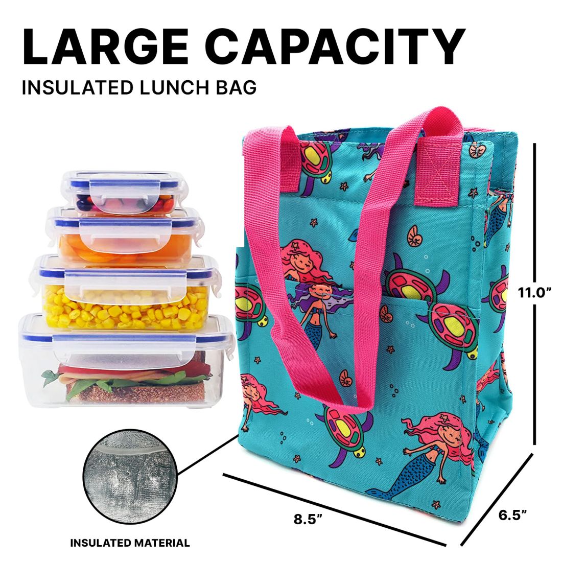 Empire Cove Insulated Lunch Bag Kids Adults Cooler Food Tote Picnic Travel Mermaid