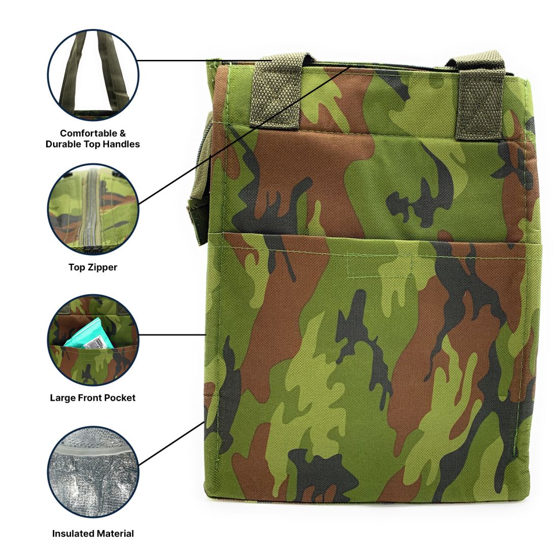 Empire Cove Insulated Lunch Bag Kids Adults Cooler Food Tote Picnic Travel Camo