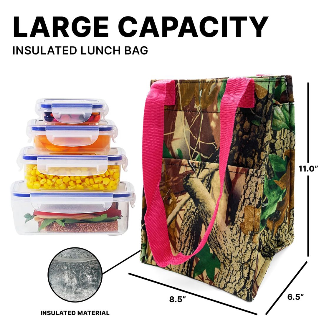 Empire Cove Insulated Lunch Bag Kids Adults Cooler Food Tote Picnic Travel Pink Camo