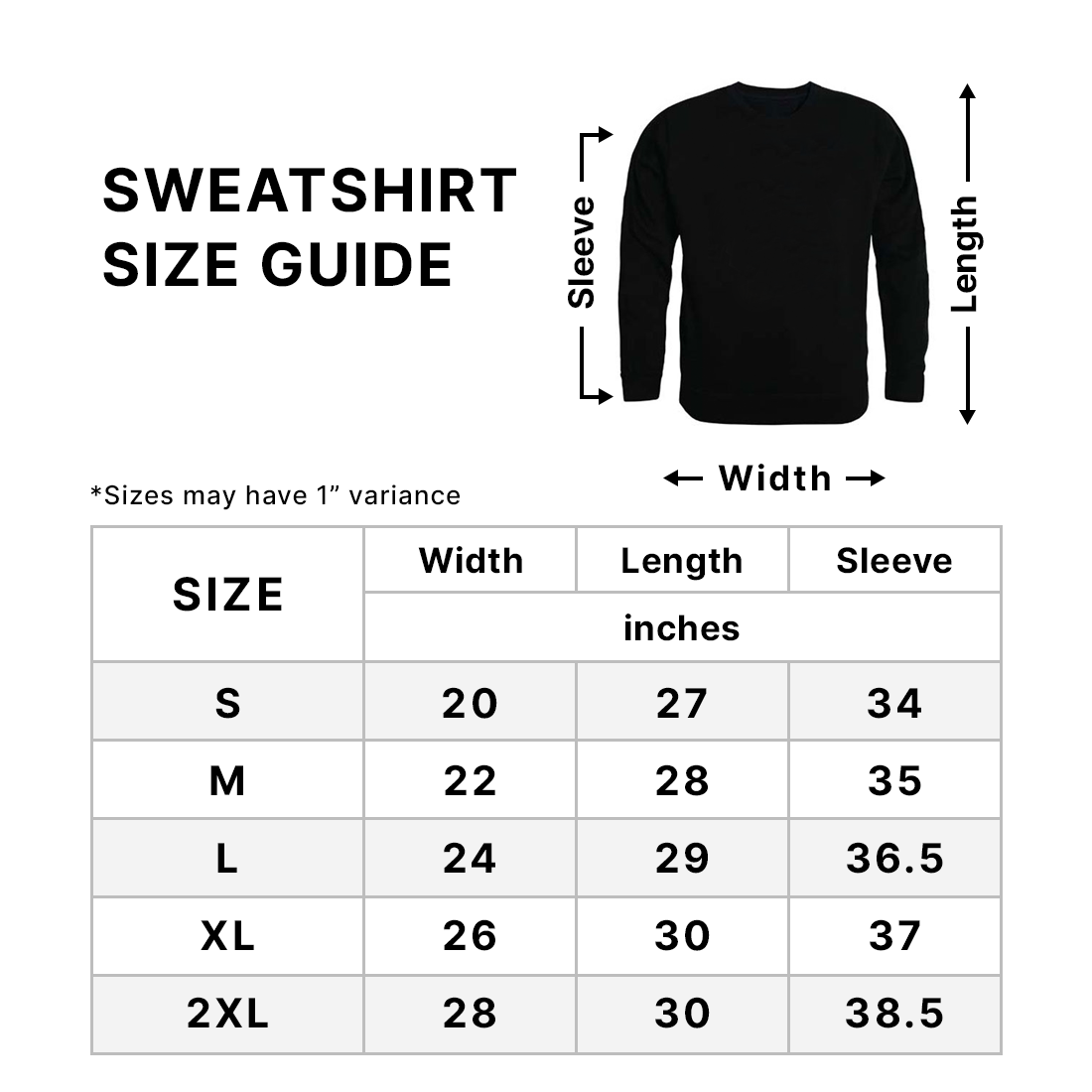 Size Chart Crewneck Sweatshirt