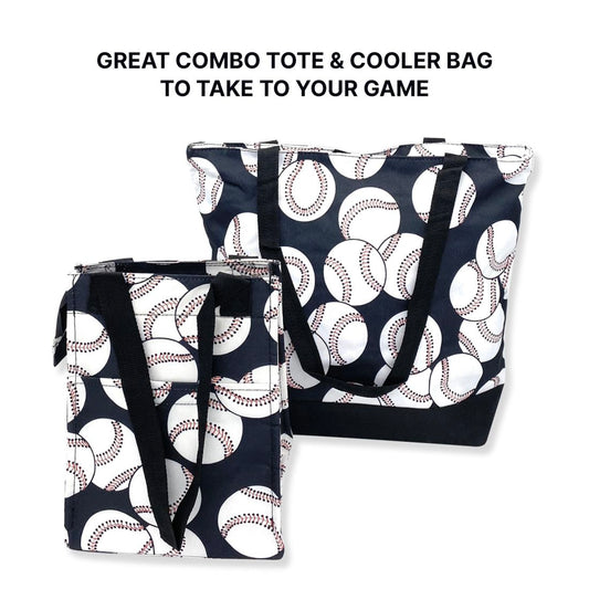Mouseover Image, Empire Cove 2 Piece Gift Set Baseball Large Tote Bag Insulated Lunch Bag Cooler 