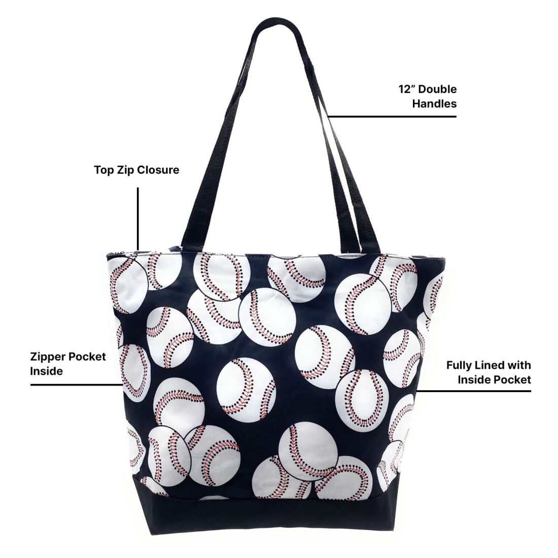 Empire Cove 2 Piece Gift Set Baseball Large Tote Bag Insulated Lunch Bag Cooler-Casaba Shop