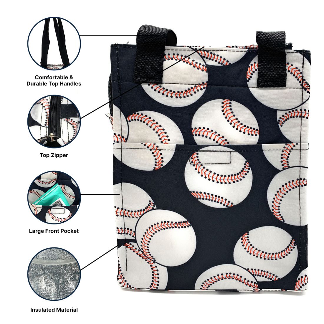 Empire Cove 2 Piece Gift Set Baseball Large Tote Bag Insulated Lunch Bag Cooler-Casaba Shop