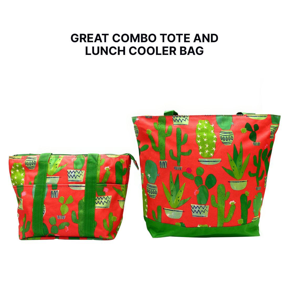 Empire Cove 2 Piece Gift Set Cactus Large Tote Bag Insulated Lunch Bag Cooler-Casaba Shop