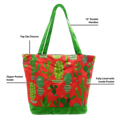Empire Cove 2 Piece Gift Set Cactus Large Tote Bag Insulated Lunch Bag Cooler-Casaba Shop