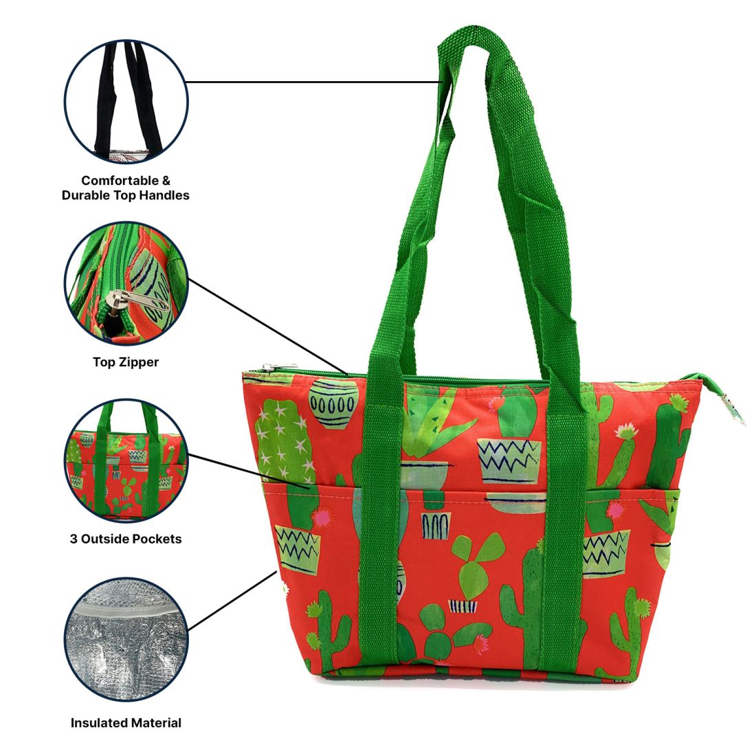 Empire Cove 2 Piece Gift Set Cactus Large Tote Bag Insulated Lunch Bag Cooler-Casaba Shop