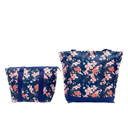 Empire Cove 2 Piece Gift Set Floral Large Tote Bag Insulated Lunch Bag Cooler 