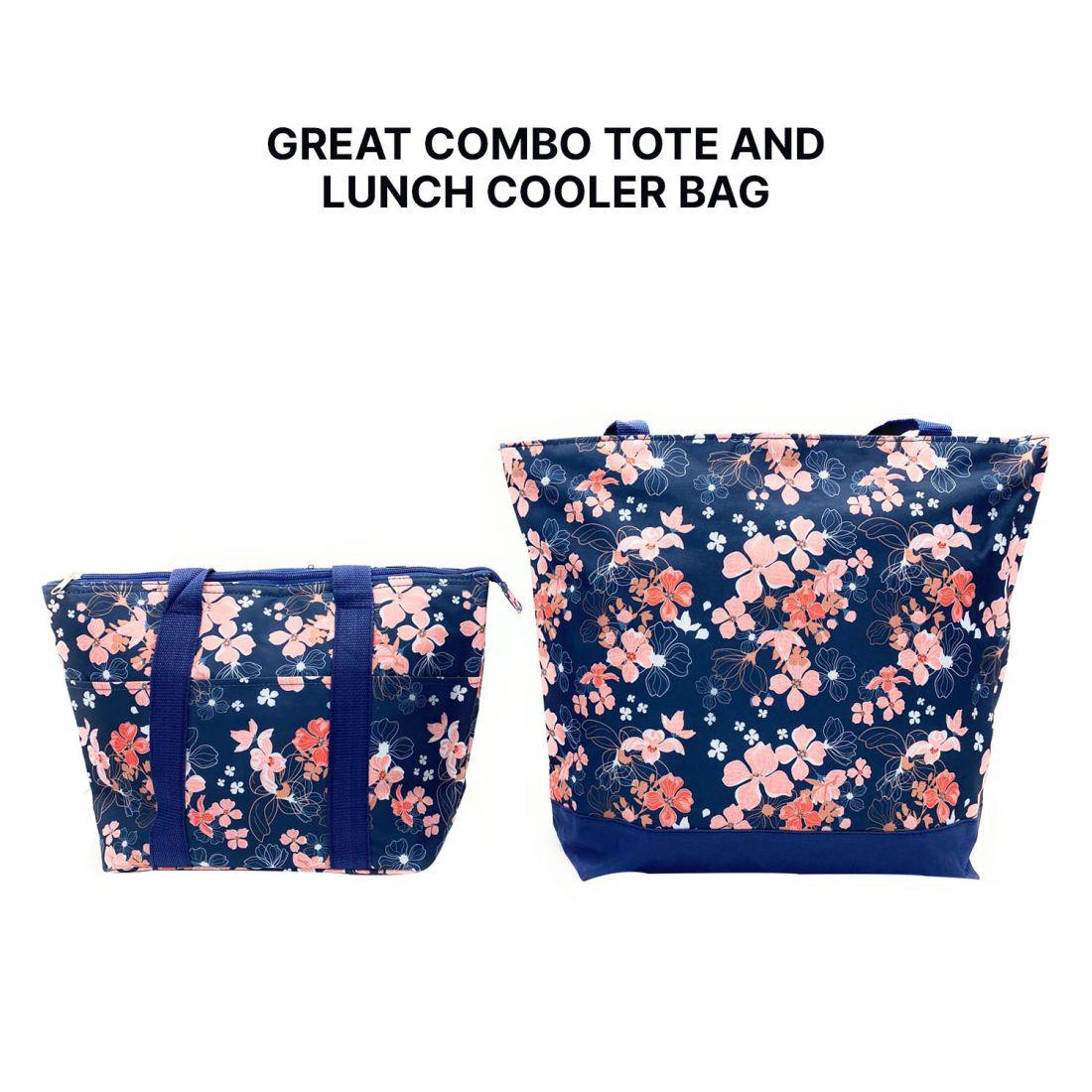 Empire Cove 2 Piece Gift Set Floral Large Tote Bag Insulated Lunch Bag Cooler-Casaba Shop