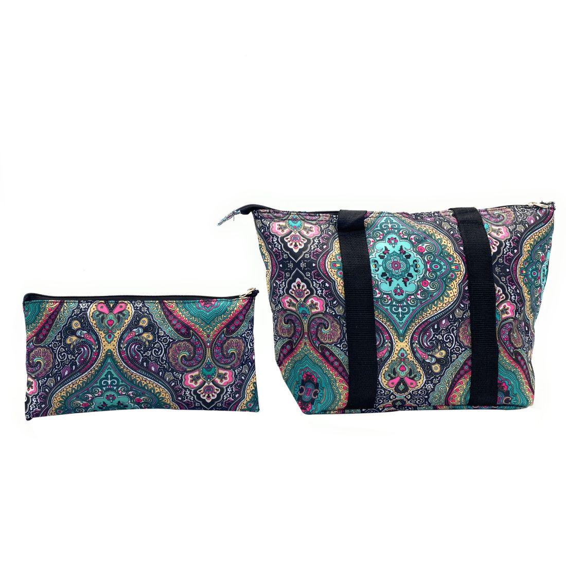Empire Cove Womens 2 Piece Gift Set Paisley Insulated Lunch Bag Cooler Cosmetic Bag