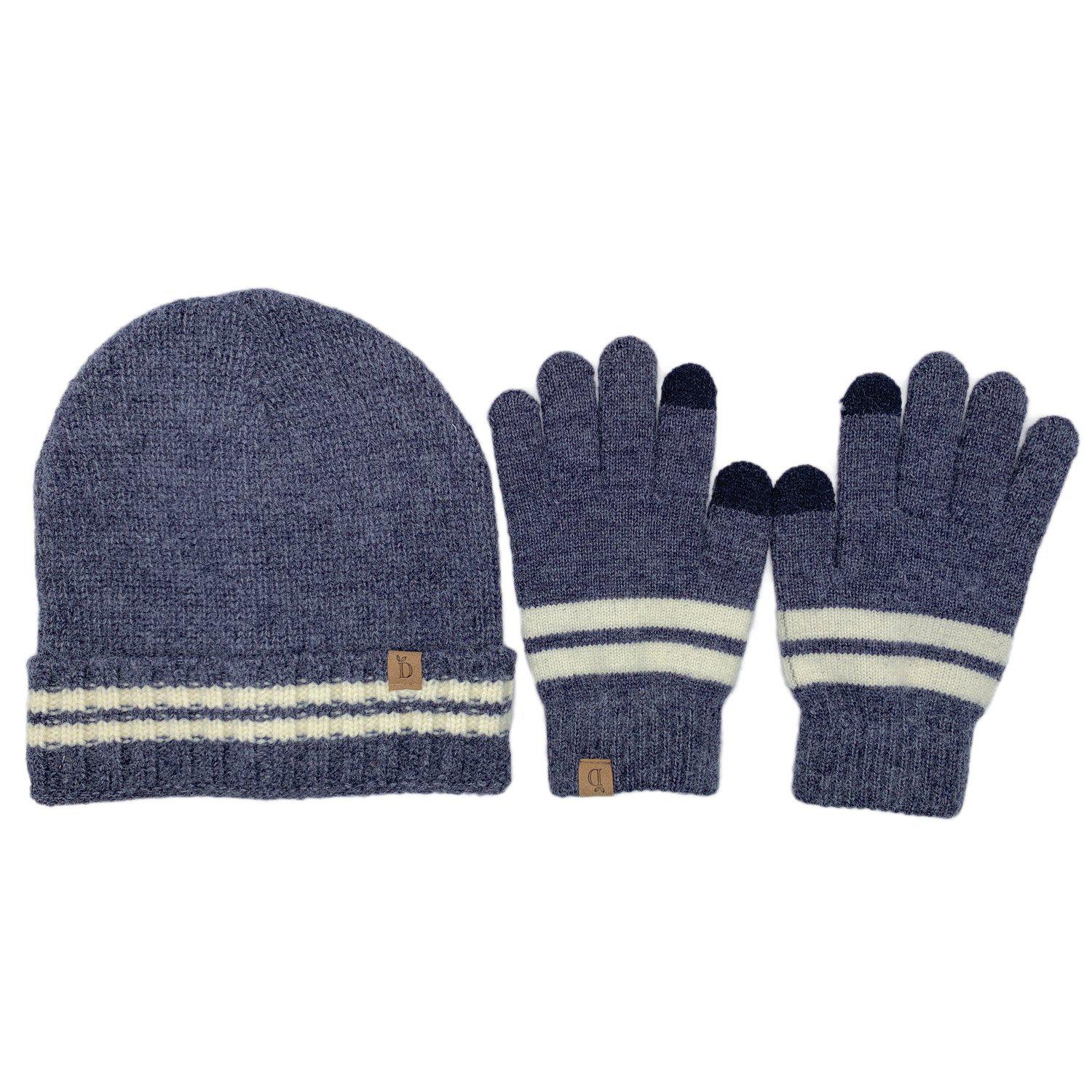 Empire Cove Winter Set Knit Striped Beanie and Touch Screen Gloves Gift Set-Beanies-Empire Cove-Black-Casaba Shop
