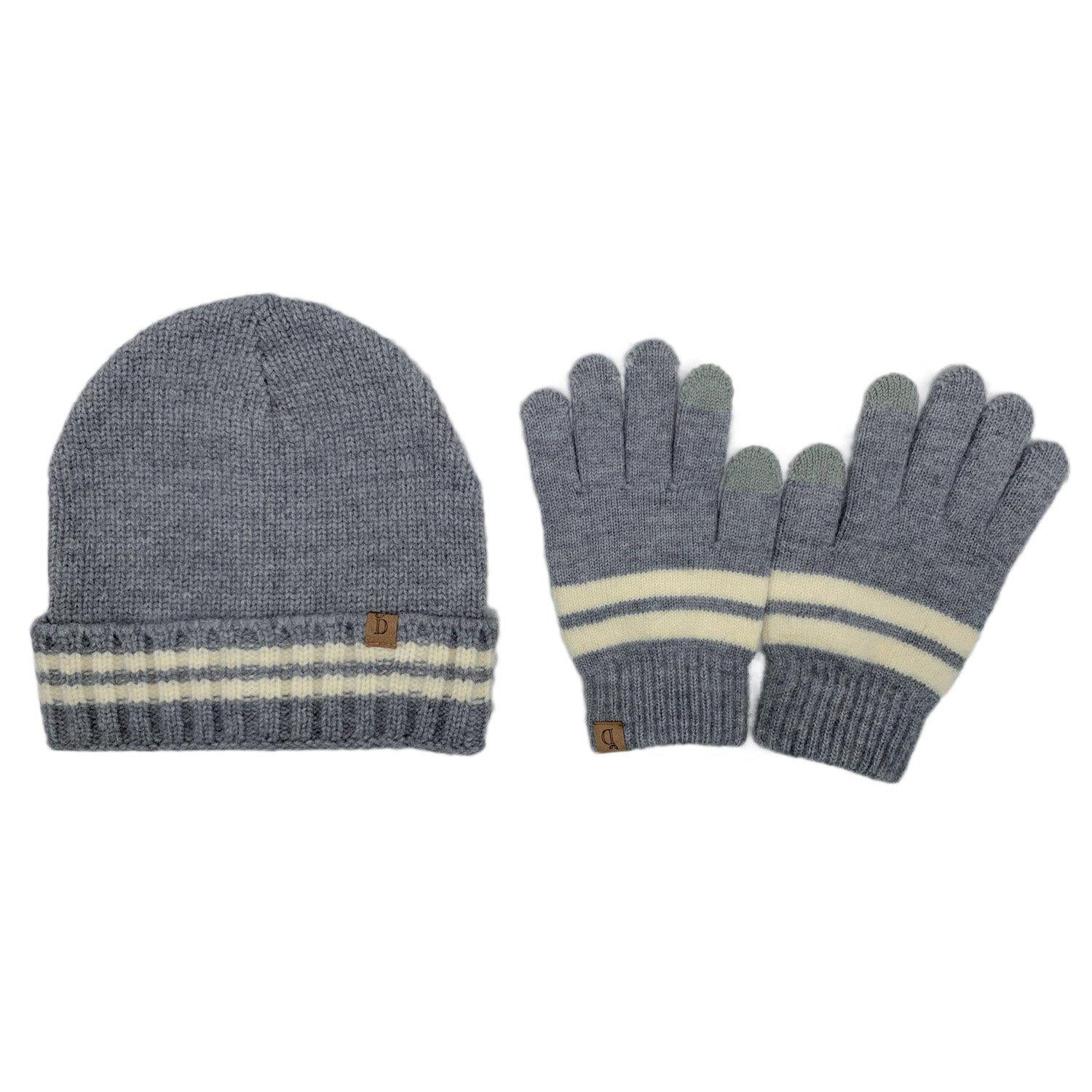 Empire Cove Winter Set Knit Striped Beanie and Touch Screen Gloves Gift Set-Beanies-Empire Cove-Black-Casaba Shop