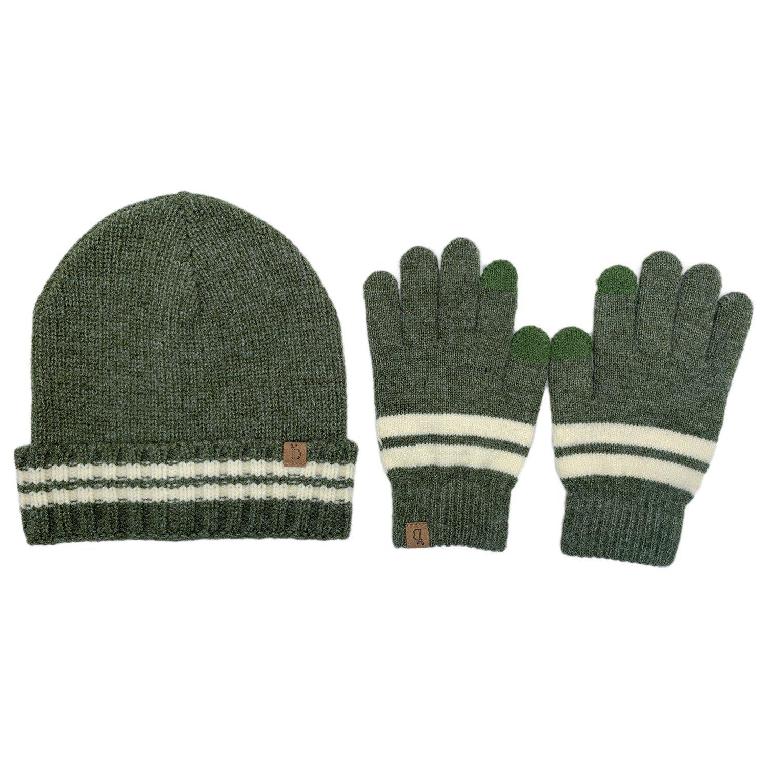 Empire Cove Winter Set Knit Striped Beanie and Touch Screen Gloves Gift Set-Hat/gloves-Empire Cove-Blue-Casaba Shop