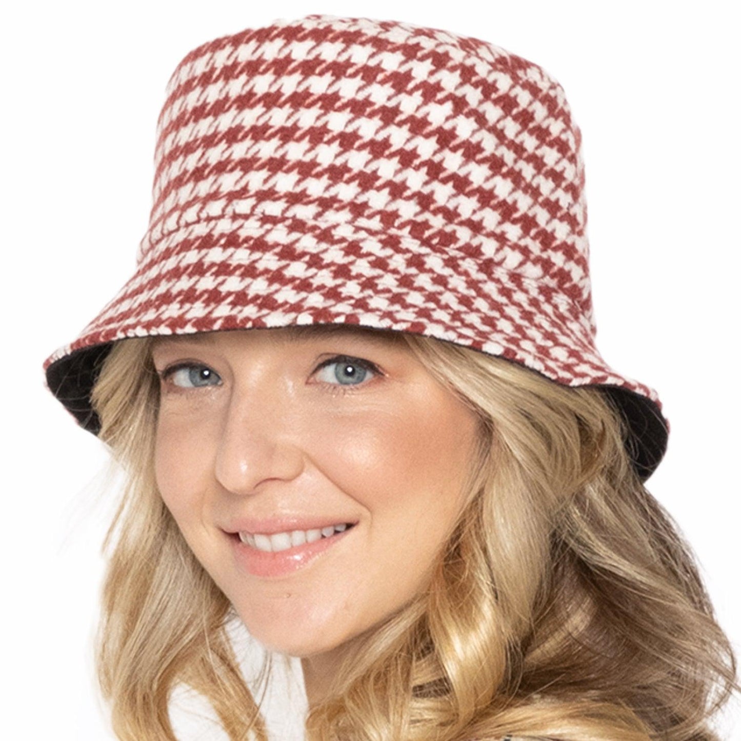 Empire Cove Womens Houndstooth Print Bucket Hat Fishermans-UNCATEGORIZED-Empire Cove-Beige-Casaba Shop