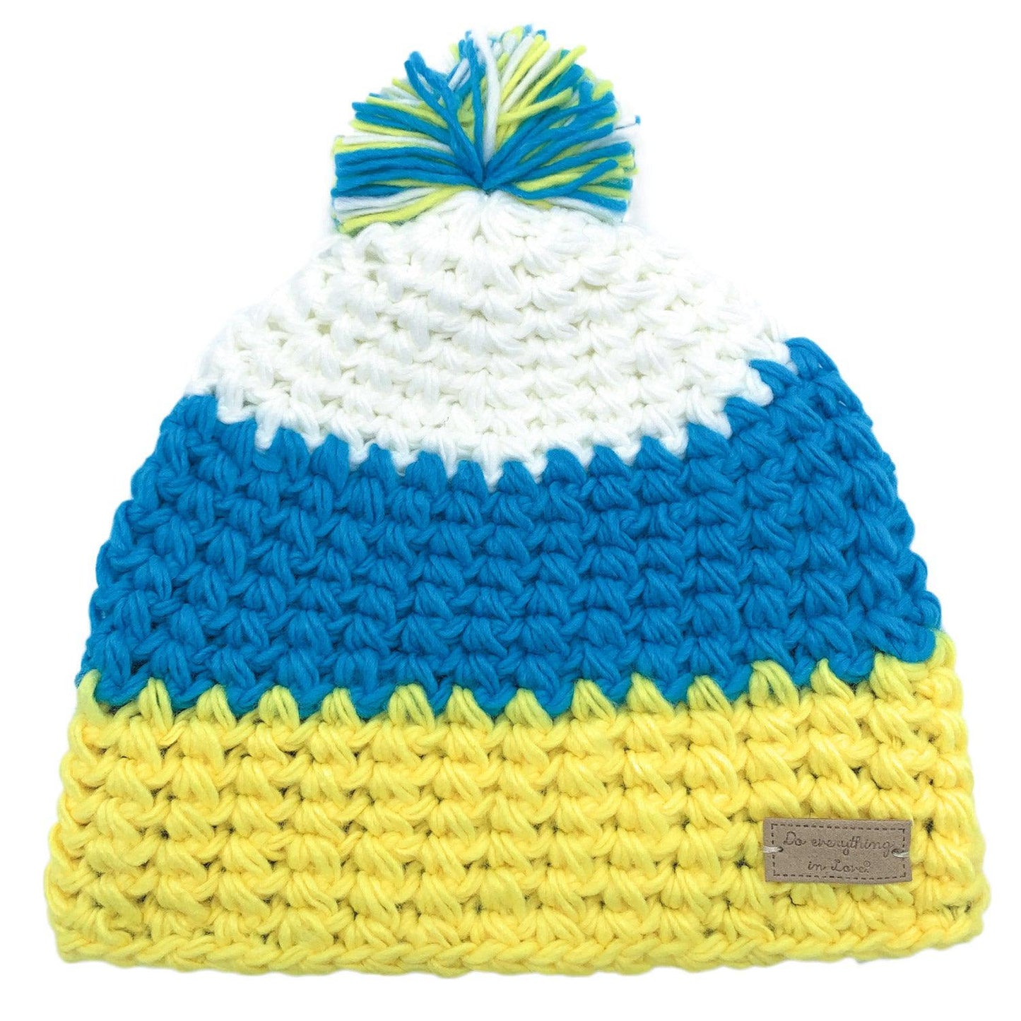 Empire Cove Winter Tri-Color Knit Beanie with Pom Pom-UNCATEGORIZED-Empire Cove-Blue-Casaba Shop