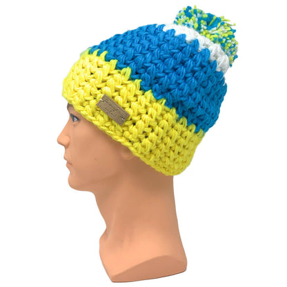 Empire Cove Winter Tri-Color Knit Beanie with Pom Pom-UNCATEGORIZED-Empire Cove-Blue-Casaba Shop