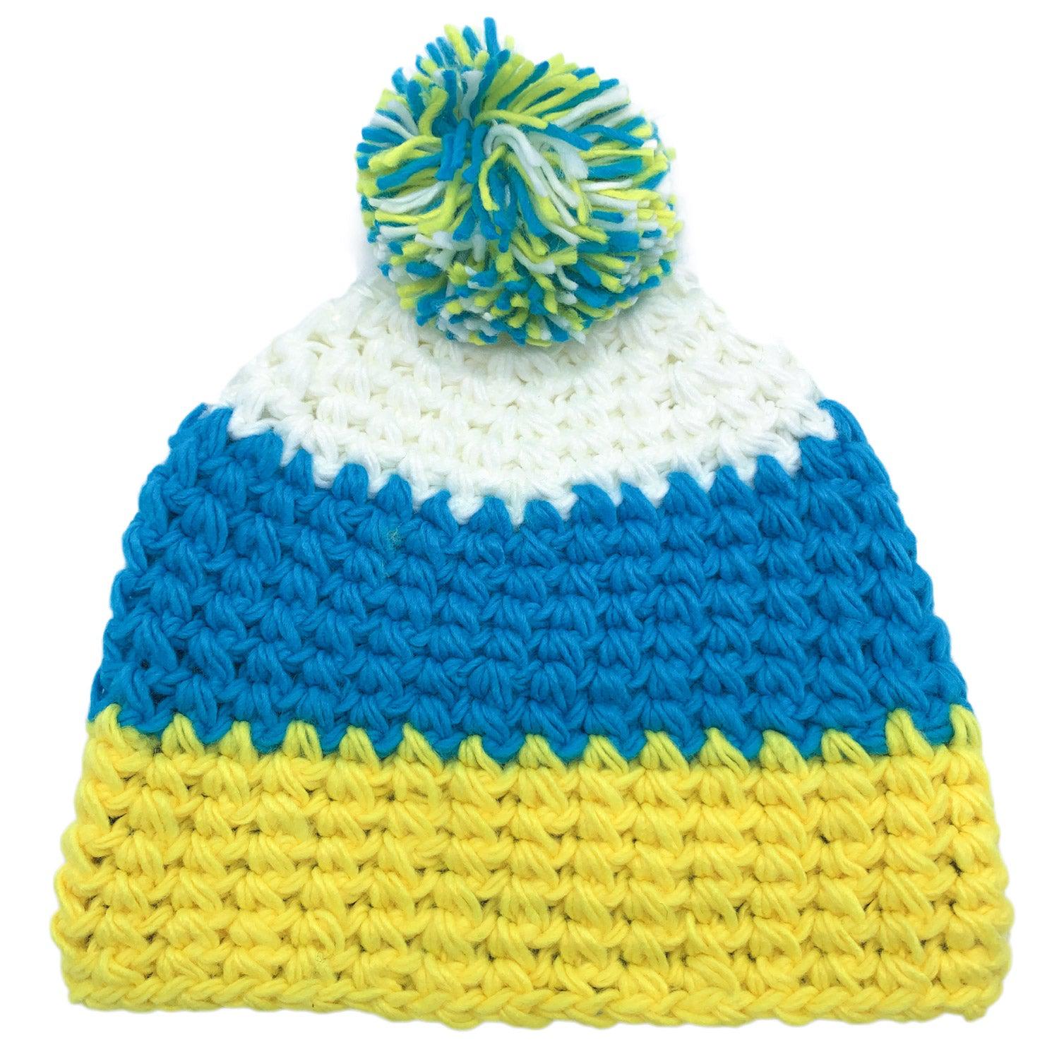 Empire Cove Winter Tri-Color Knit Beanie with Pom Pom-UNCATEGORIZED-Empire Cove-Blue-Casaba Shop