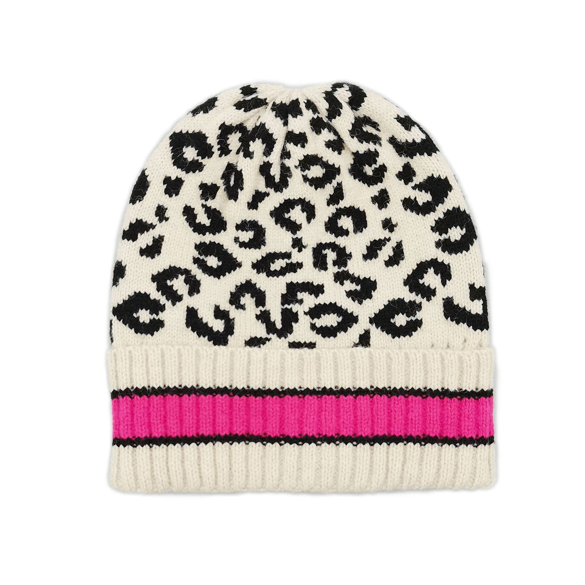 Empire Cove Winter Knit Leopard Striped Beanie-UNCATEGORIZED-Empire Cove-Black-Casaba Shop