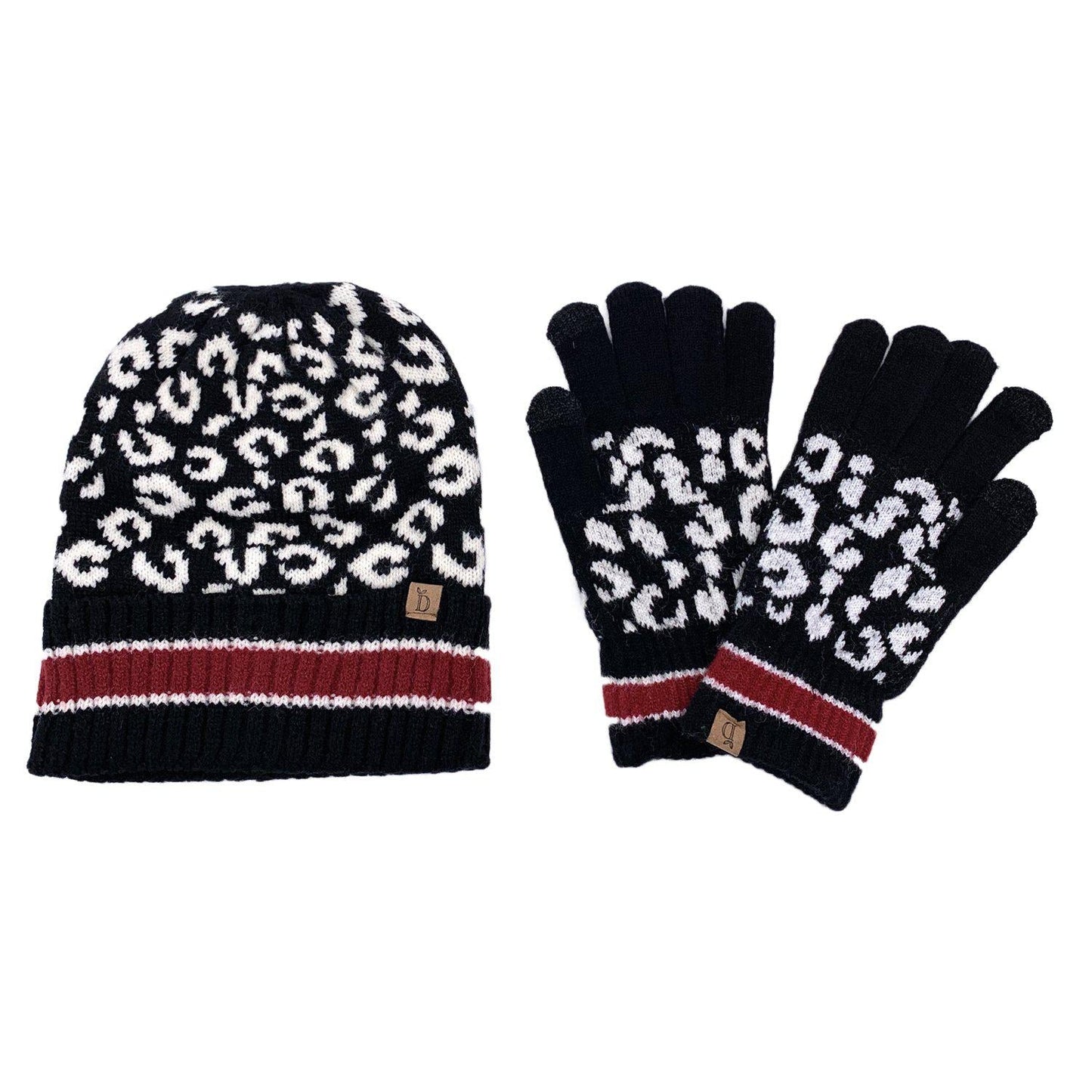 Empire Cove Winter Set Knit Leopard Striped Beanie and Touch Screen Gloves Gift Set-Hat/gloves-Empire Cove-Beige-Casaba Shop